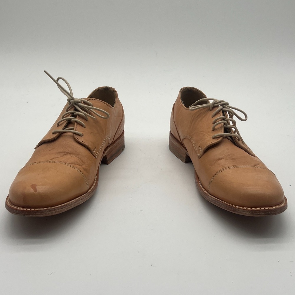 Vtg Frye 74302 Tan Brown Leather Cap Toe Oxford Derby Shoes Size 5.5 B Lace Up
